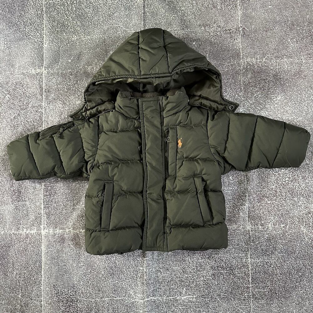 Boy's Polo Ralph Lauren The Gorham Army Green Hooded Down Puffer Jacket Sz 9M